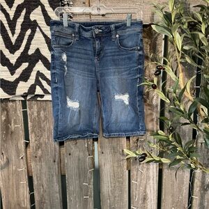 Seven7 Blue Distressed Bermuda Shorts